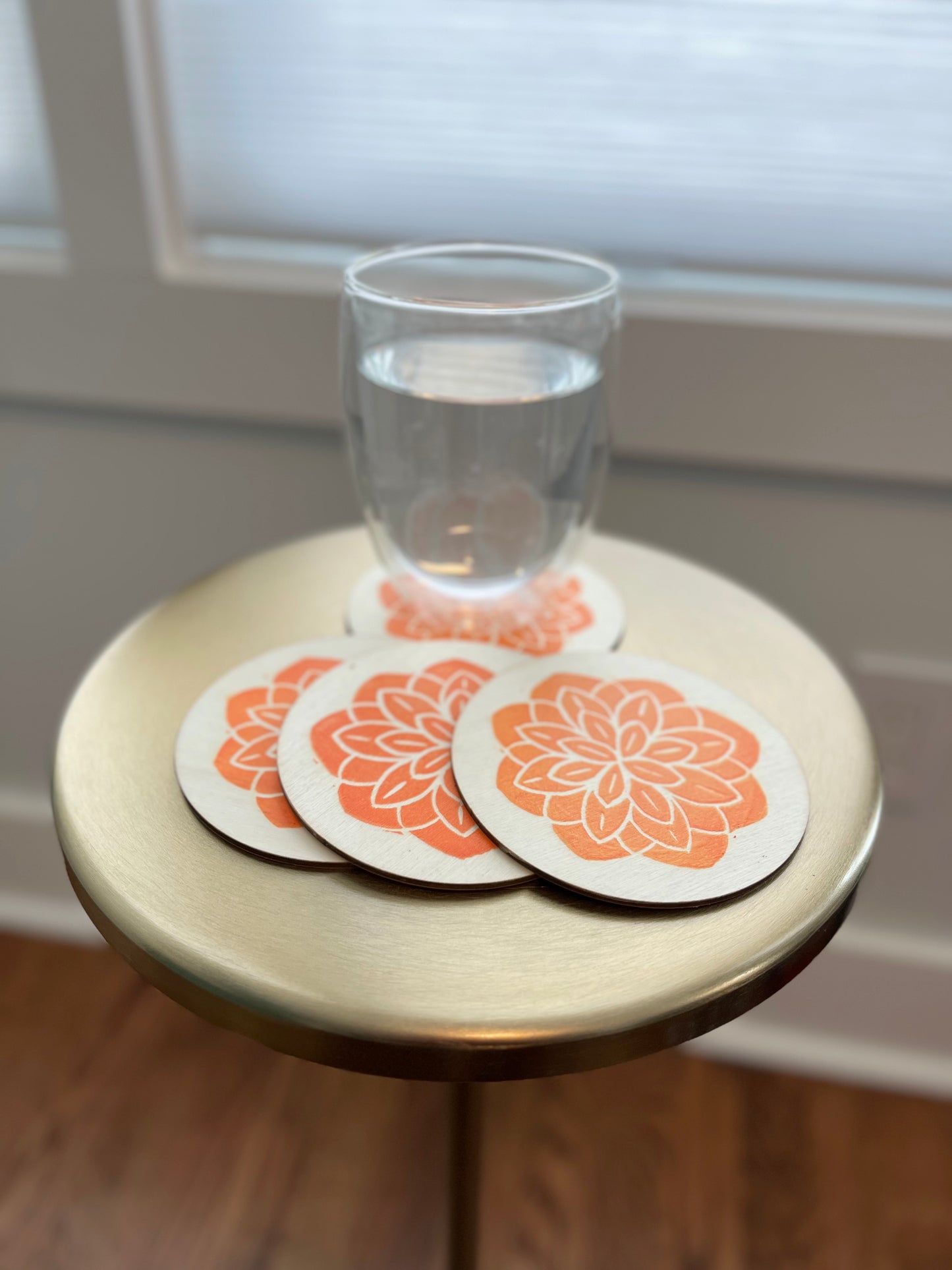 Coasters, Set of 4 | Hand Block Printed on Wood