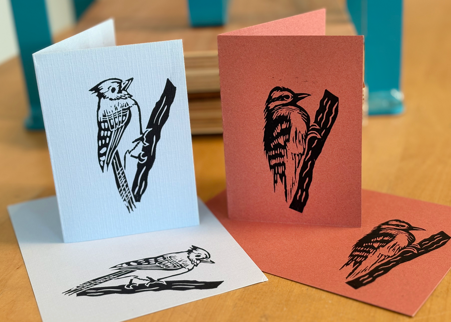 Mini Bird Cards | Block Printed by Hand on Upcycled Paper