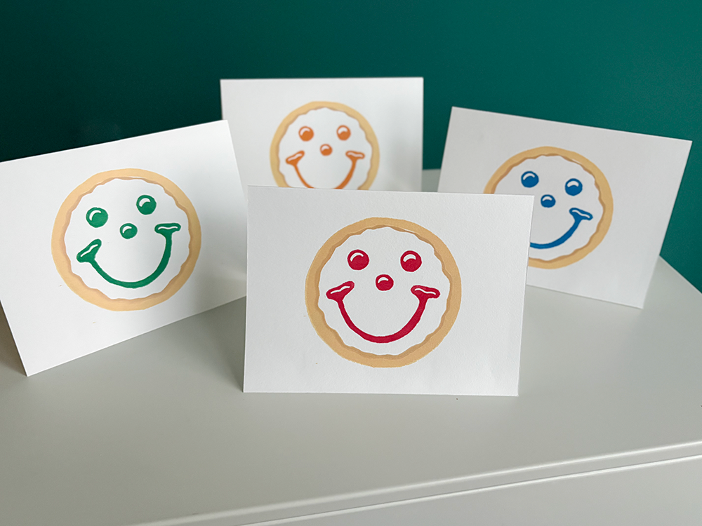 Smiley Cookie Cards | Set of 4 | Block Printed by Hand