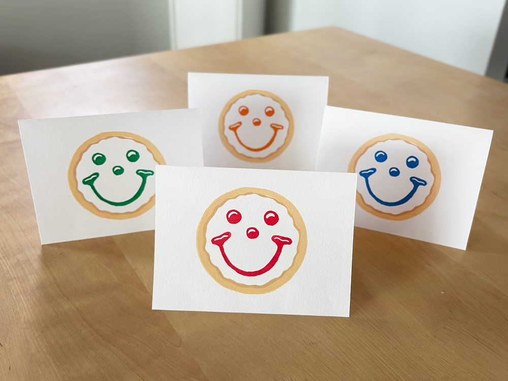 Smiley Cookie Cards | Set of 4 | Block Printed by Hand