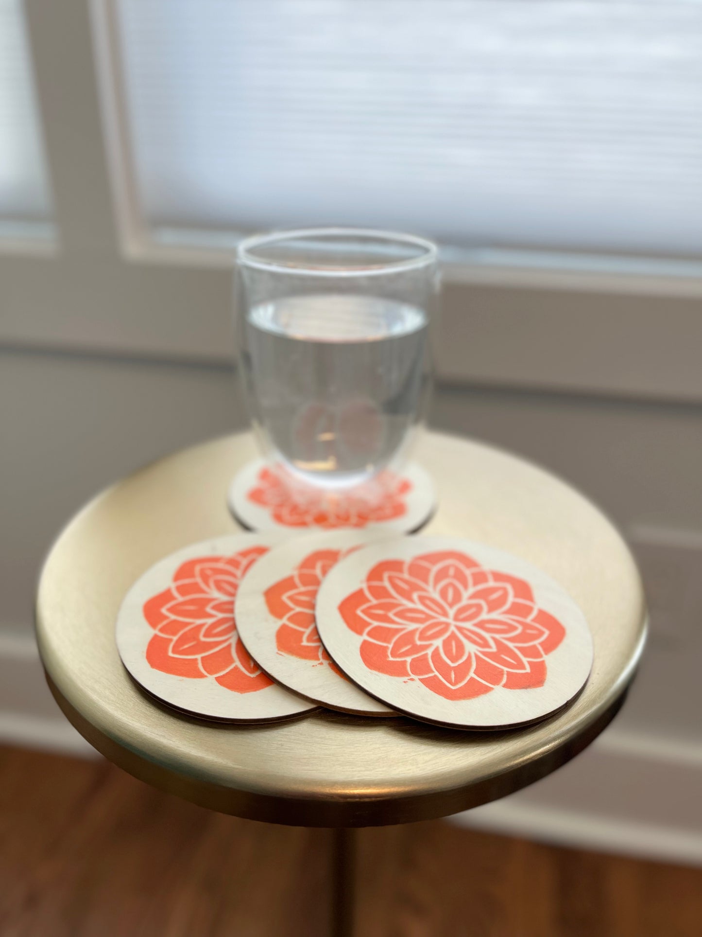 Hand Printed Wooden Coasters, Set of 4