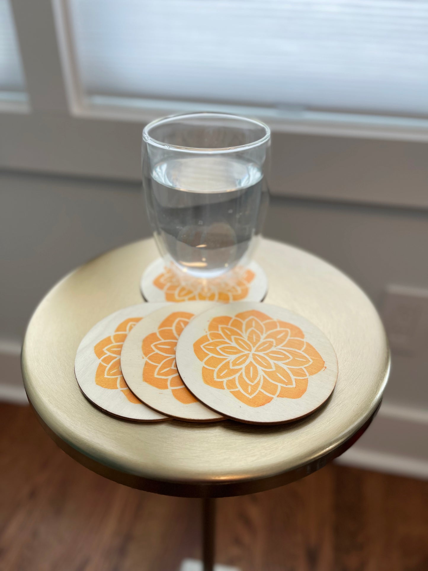 Hand Printed Wooden Coasters, Set of 4