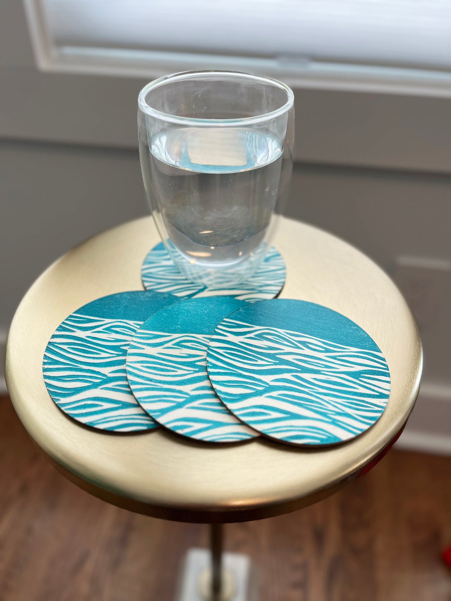 Hand Printed Wooden Coasters, Set of 4