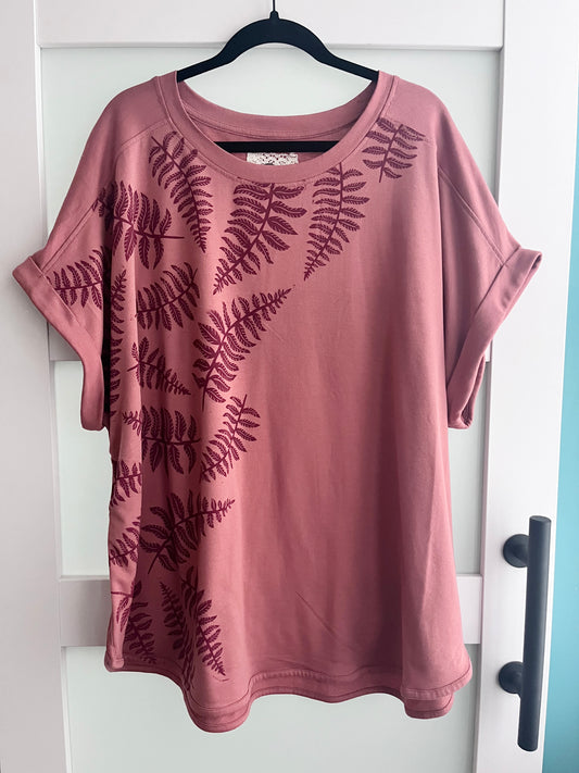 Size 3X | Cupio Brand | Fern Print Cuff Sleeve Shirt