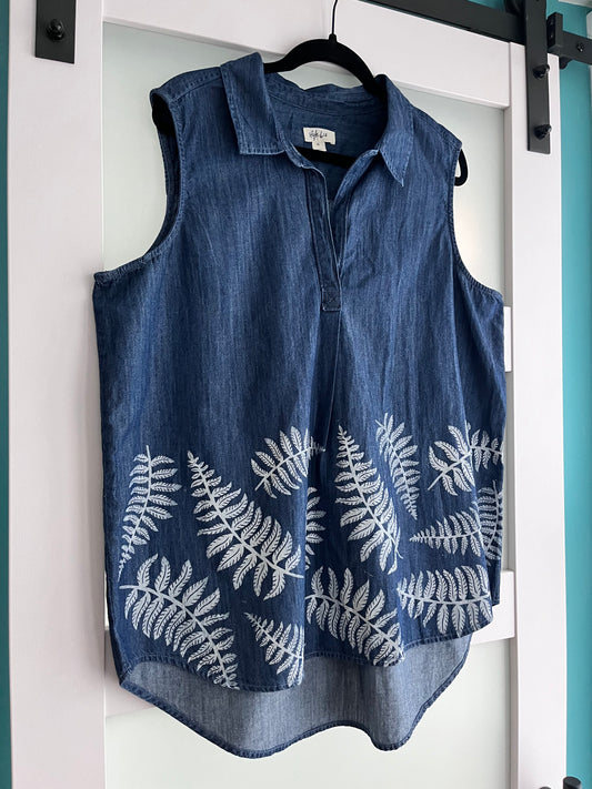 Size XL | Style & Co Brand | Fern Print Denim Collared Tank