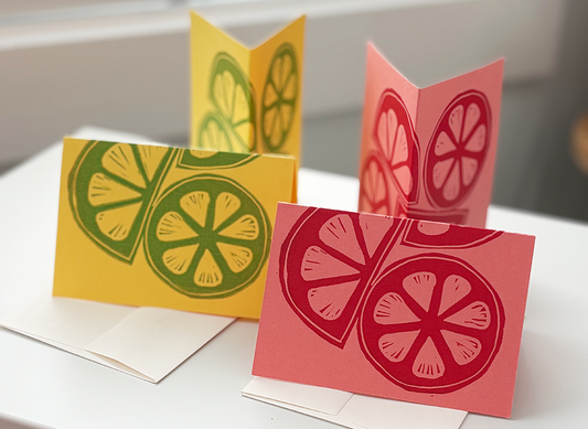 Mini Citrus Cards |  Block Printed by Hand on Upcycled Paper