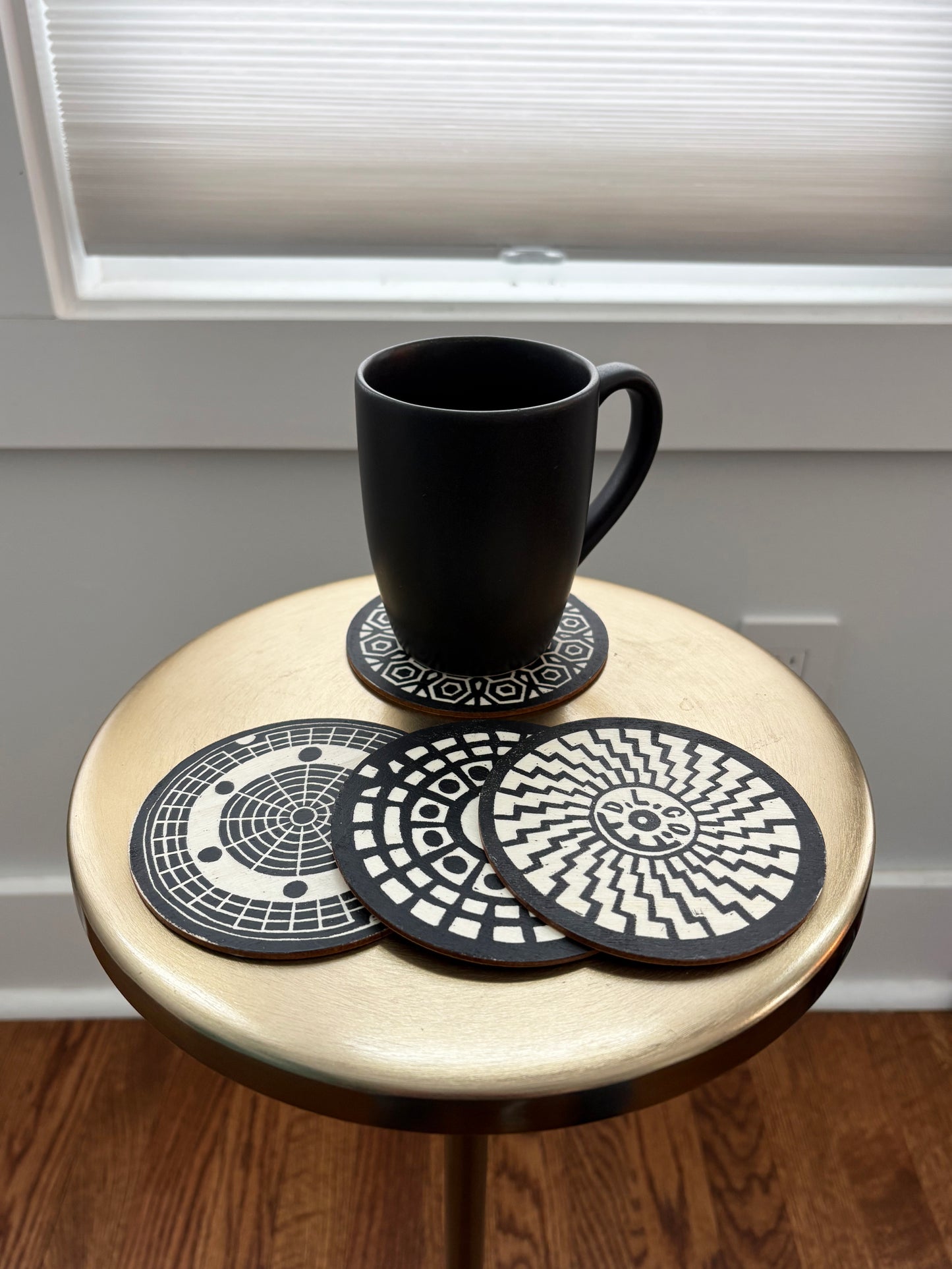 Manhole Mandala Coasters, Set of 4 | Hand Block Printed on Wood