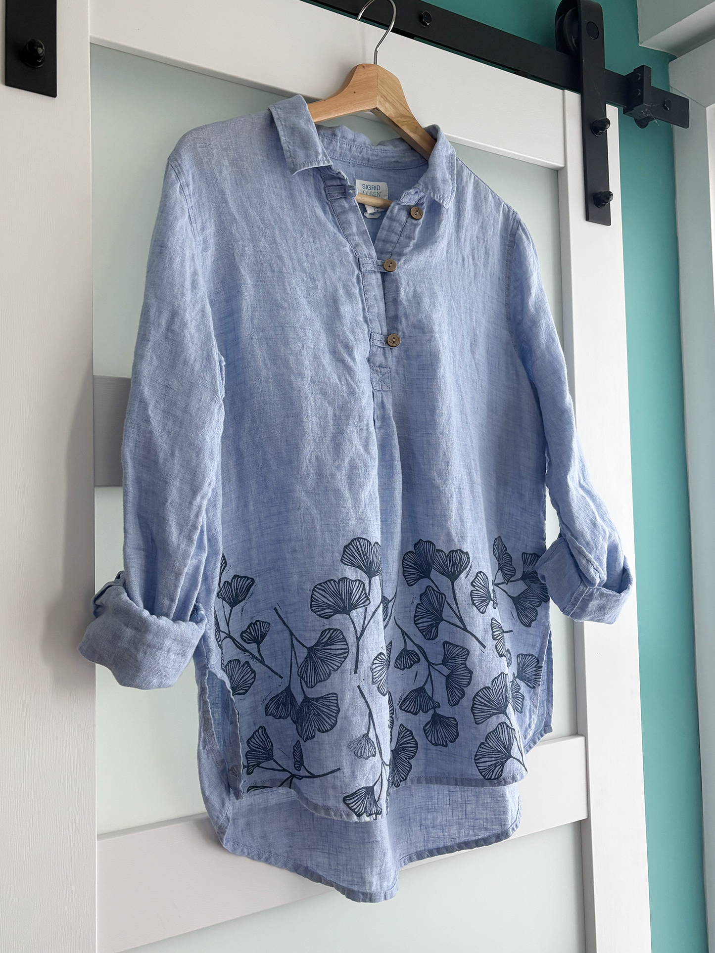 Size M | Sigrid Olsen | Linen Gingko Print Tunic