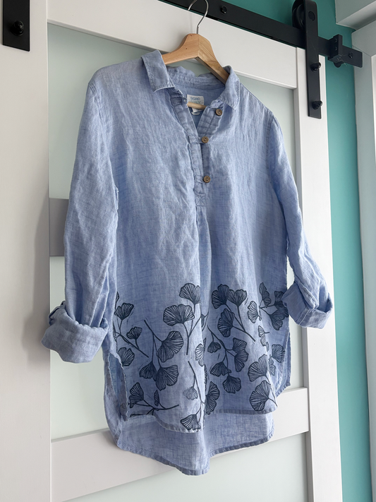 Size M | Sigrid Olsen | Linen Gingko Print Tunic