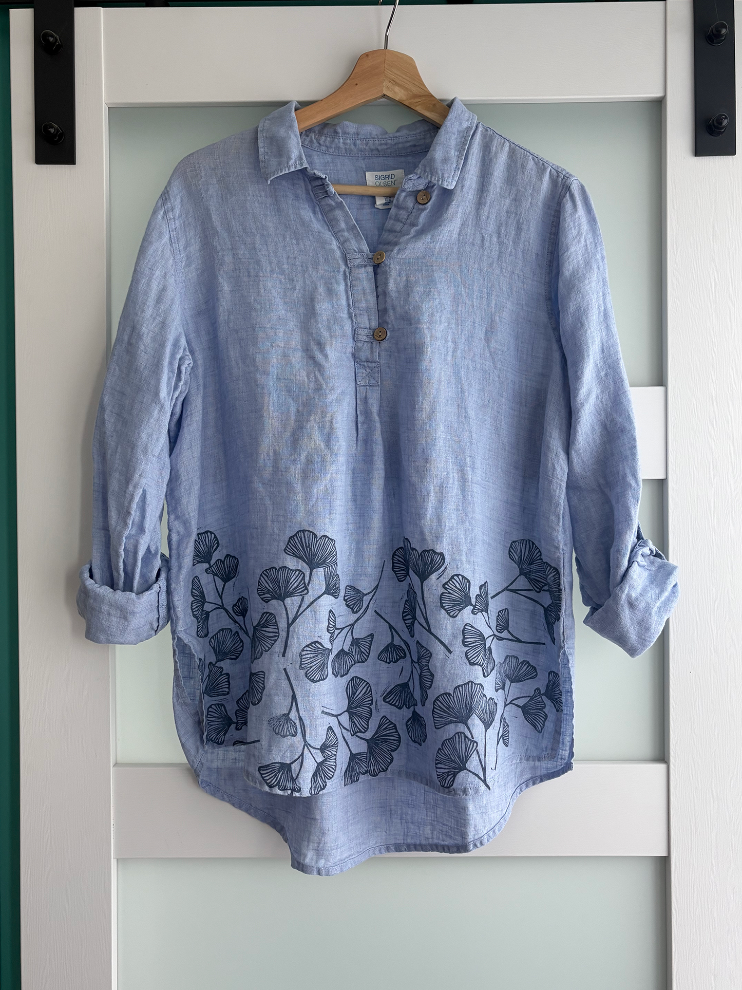 Size M | Sigrid Olsen | Linen Gingko Print Tunic