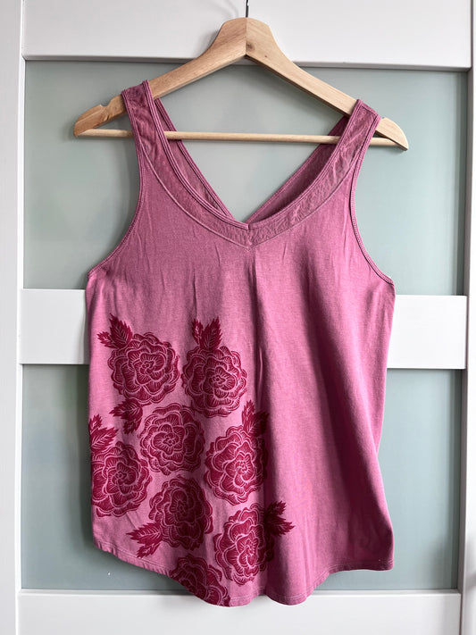 Size M | Calia Brand | Rose Print Lace Trim Racerback Tank
