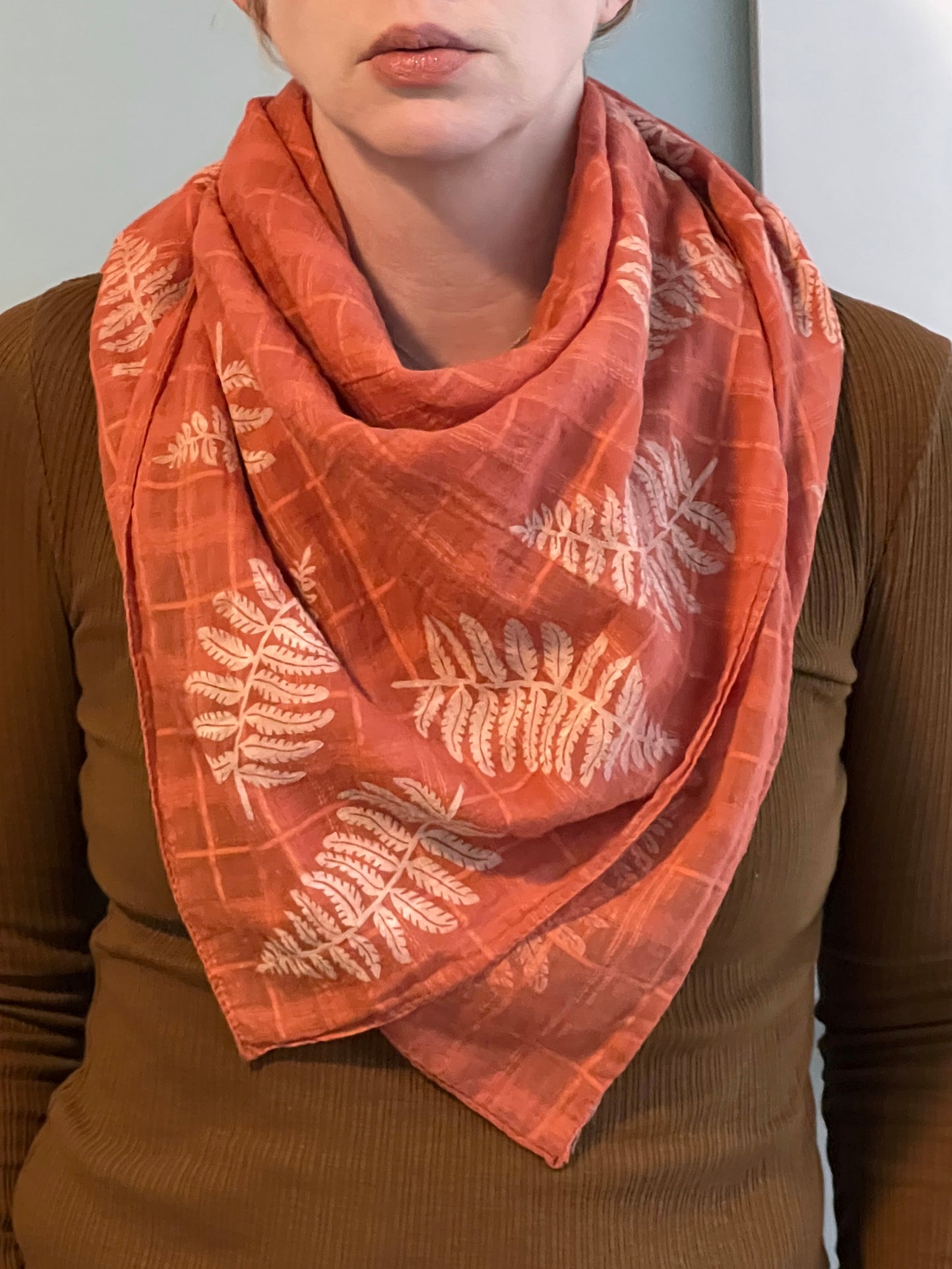 Upcycled Hand Printed Fern Cotton Gauze Scarves