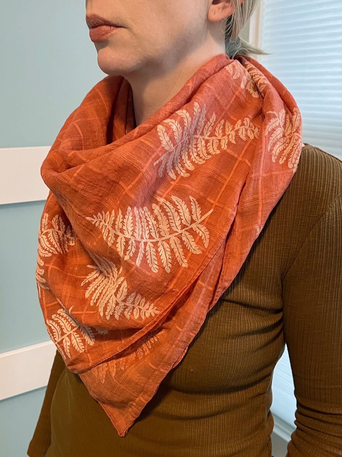 Upcycled Hand Printed Fern Cotton Gauze Scarves