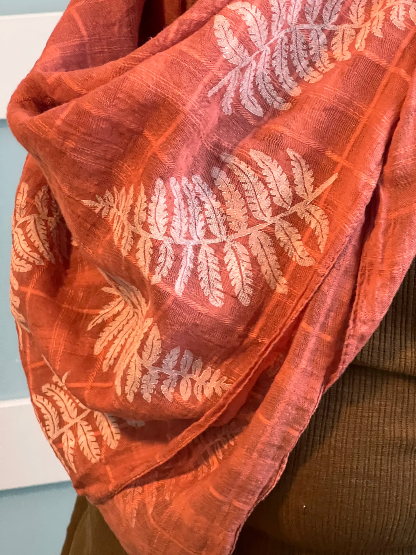 Upcycled Hand Printed Fern Cotton Gauze Scarves
